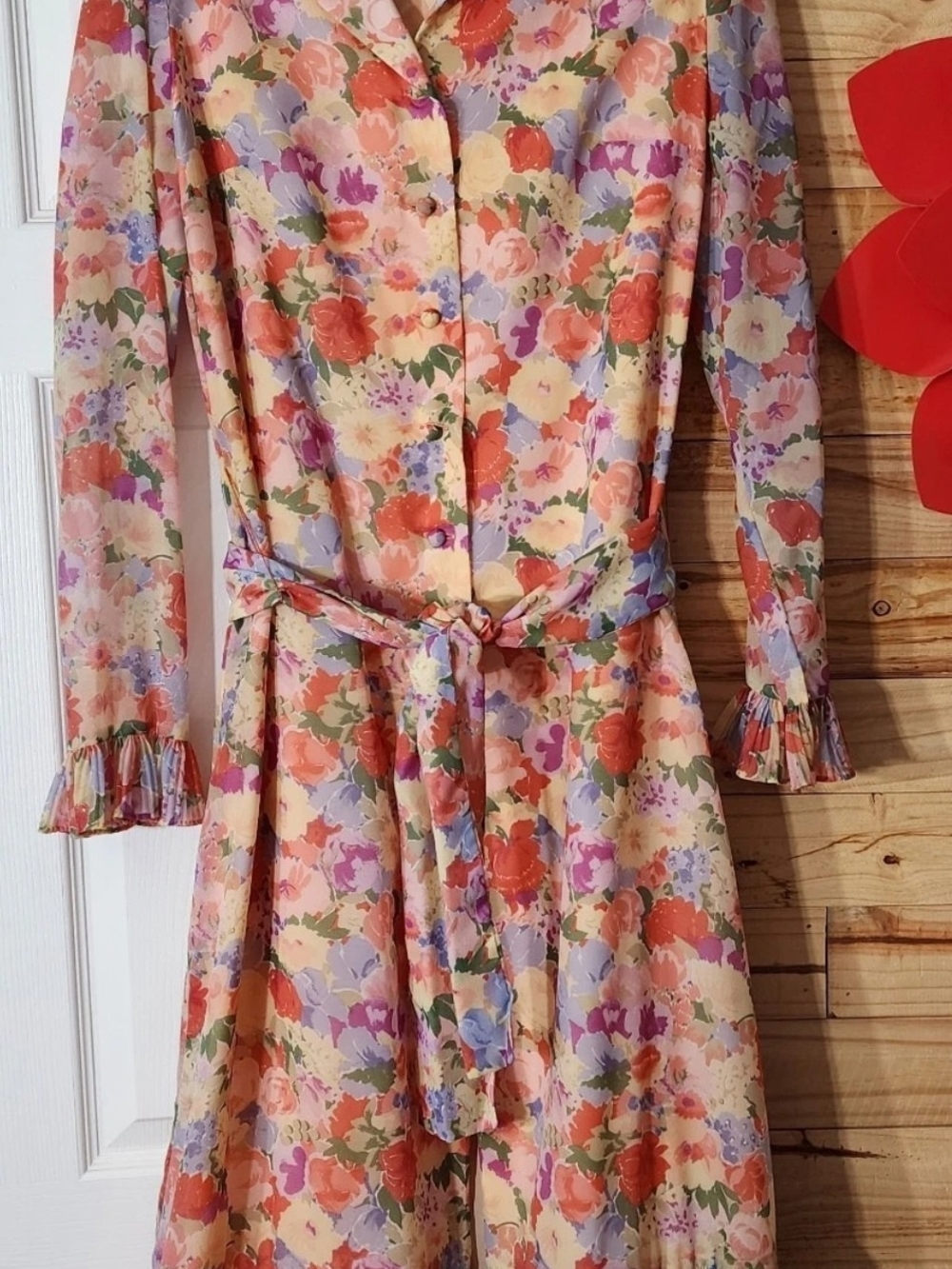 Victor Costa Vintage Floral Ruffled Dress Romantica Multicolor